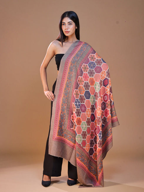 Women's Kalamkari Printed Outlined Wool Shawl
